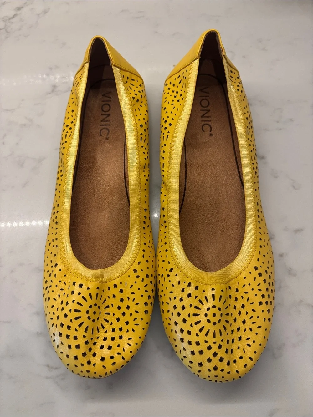 Vionic Yellow Perforated Ballet Flats